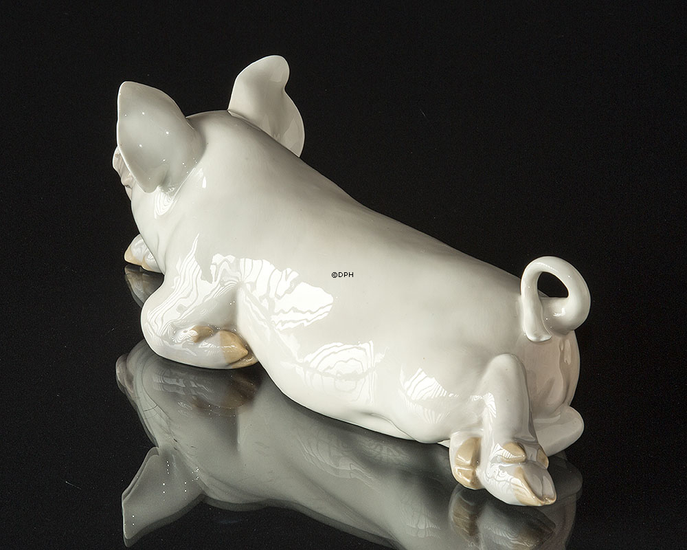 Schwein liegend, Große Royal Copenhagen Figur Nr. 419 (1894-1922)