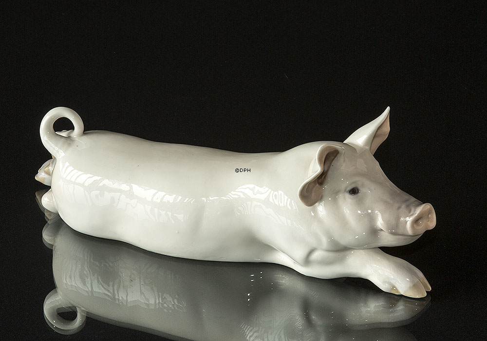Schwein liegend, Große Royal Copenhagen Figur Nr. 419 (1894-1922)
