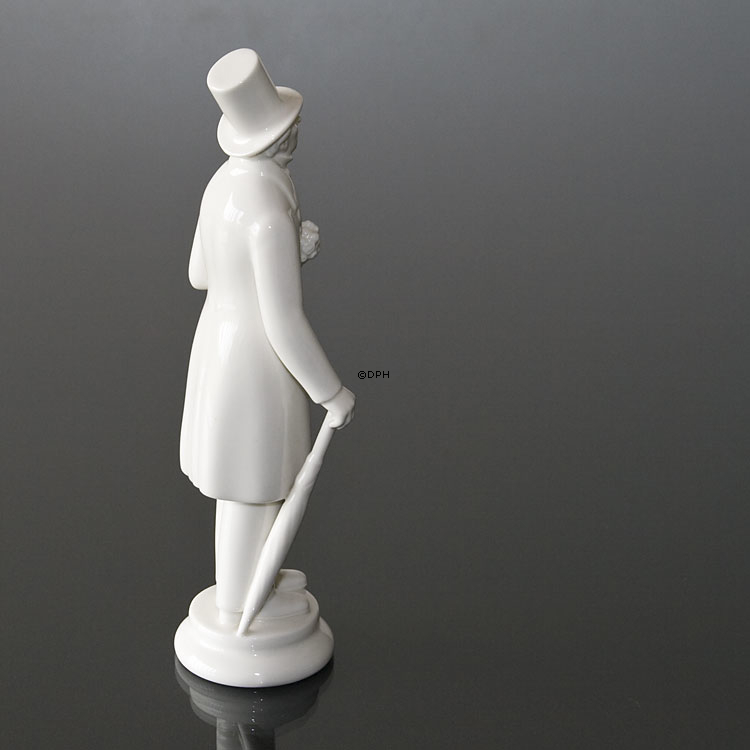 Hans Christian Andersen steht mit Blumenstrauß, weisse Royal Copenhagen Figur Nr. 4216