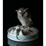 Plateau mit Eule und drei weißen Mäusen, Royal Copenhagen Figur Nr. 450