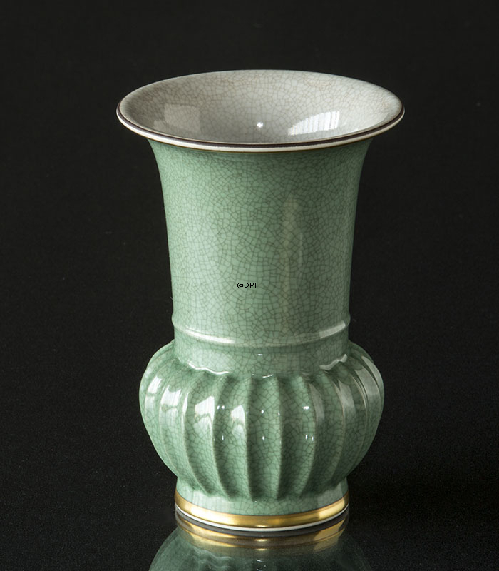 Grüne Craquele Vase, 15cm, Royal Copenhagen Nr. 457-3148