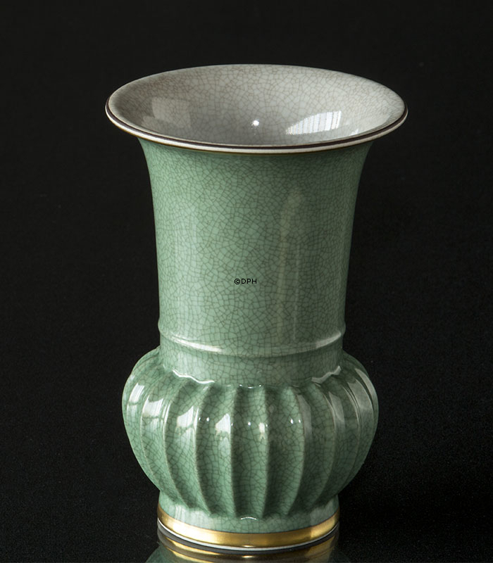 Grüne Craquele Vase, 15cm, Royal Copenhagen Nr. 457-3148