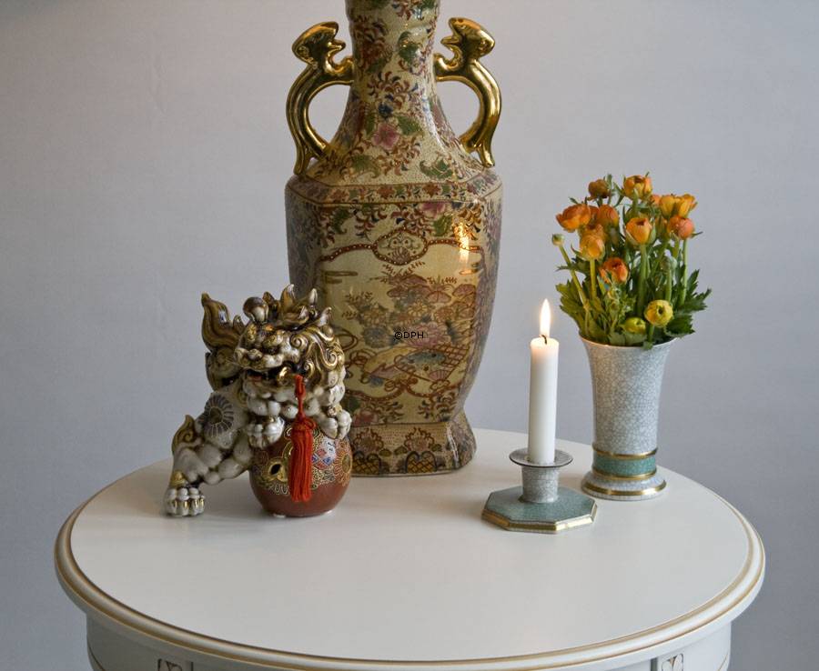 Kerzenhalter grün craquele, eckig, Royal Copenhagen Nr. 457-3334