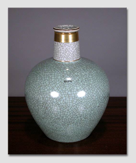 Grüne Craquele Vase, 17cm, Royal Copenhagen Nr. 457-3593