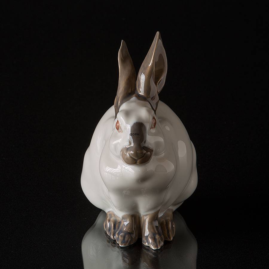 Sitzendes großes weißes Kaninchen, Royal Copenhagen Figur Nr. 4676