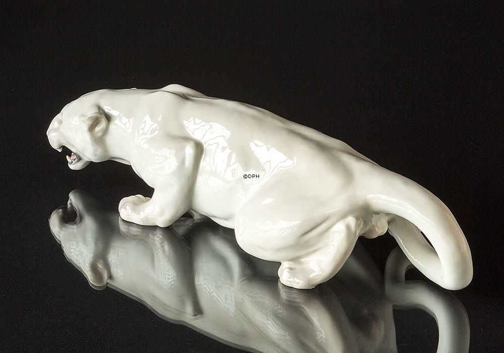 White Panther, groß, Royal Copenhagen Figur Nr. 0-472, Sehr selten (1894-1922)