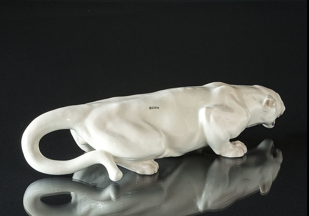 White Panther, groß, Royal Copenhagen Figur Nr. 0-472, Sehr selten (1894-1922)