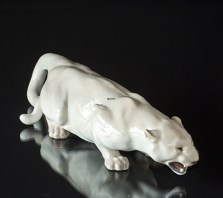 White Panther, groß, Royal Copenhagen Figur Nr. 0-472, Sehr selten (1894-1922)