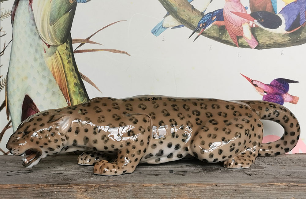 Kriechender Leopard, groß, Royal Copenhagen Figur Nr. 472, Sehr selten