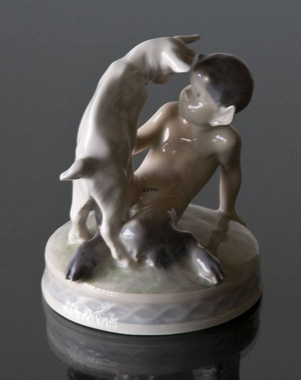 Satyr mit Ziege, Royal Copenhagen Figur Nr. 498