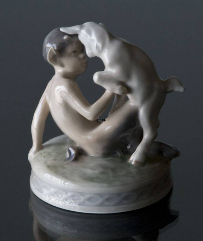 Satyr mit Ziege, Royal Copenhagen Figur Nr. 498