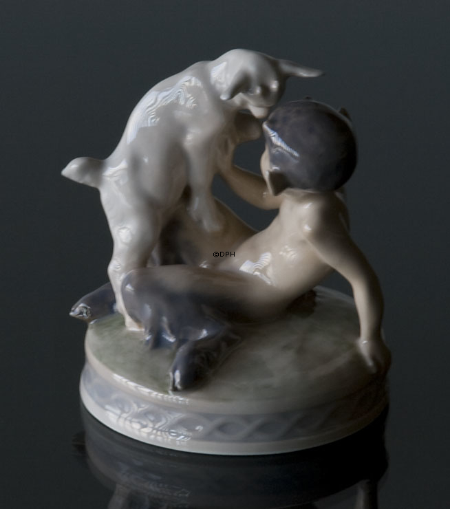 Satyr mit Ziege, Royal Copenhagen Figur Nr. 498
