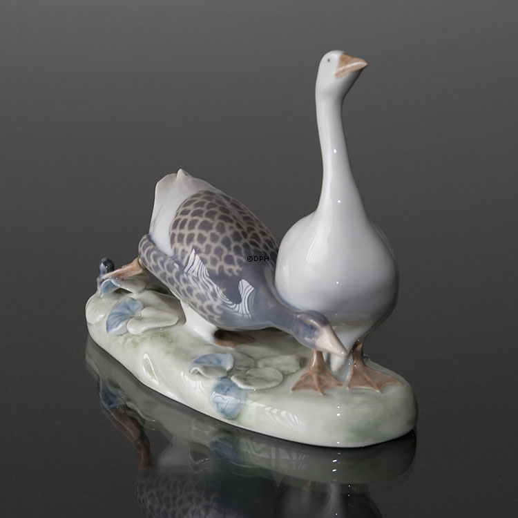 Gruppe von Gänsen, zwei Gänse, Royal Copenhagen Figur Nr. 609