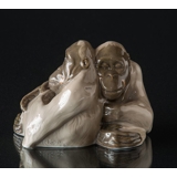 Orang-Utans umarmen, Affe Figur, sitzend, Royal Copenhagen Figur Nr. 721