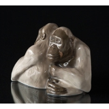 Orang-Utans umarmen, Affe Figur, sitzend, Royal Copenhagen Figur Nr. 721