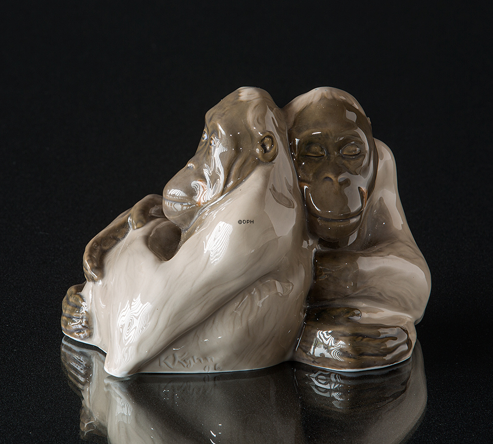Orang-Utans umarmen, Affe Figur, sitzend, Royal Copenhagen Figur Nr. 721