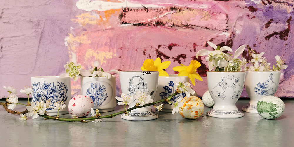 1979 Ravn Ostereierbecher blau / weiß, 2 Hasen