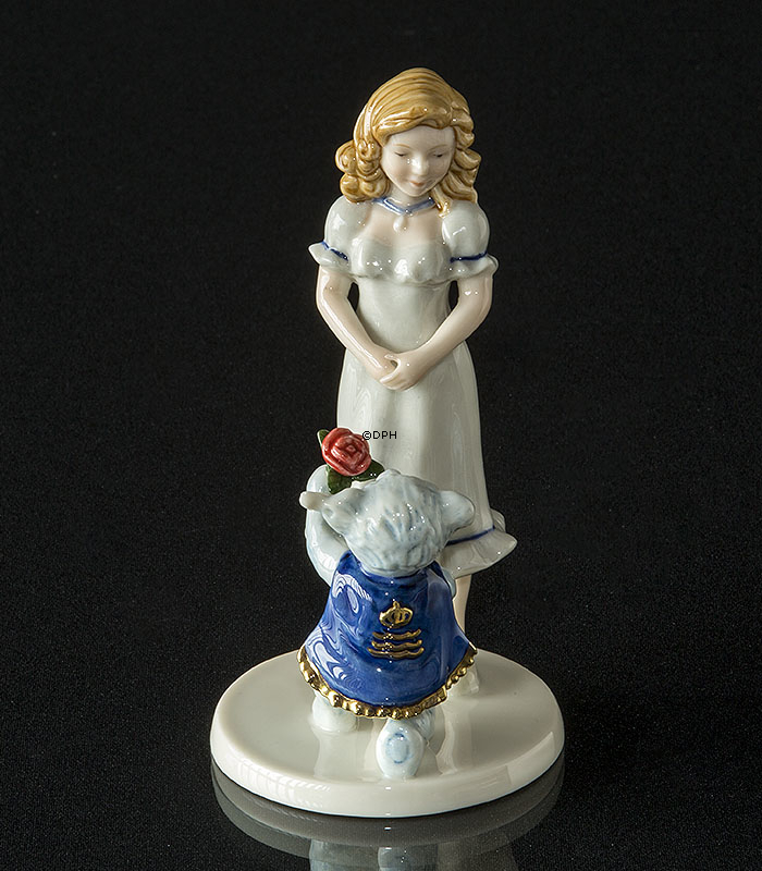 Steiff Teddybär gibt Rose zu Mädchen, Royal Copenhagen Figur