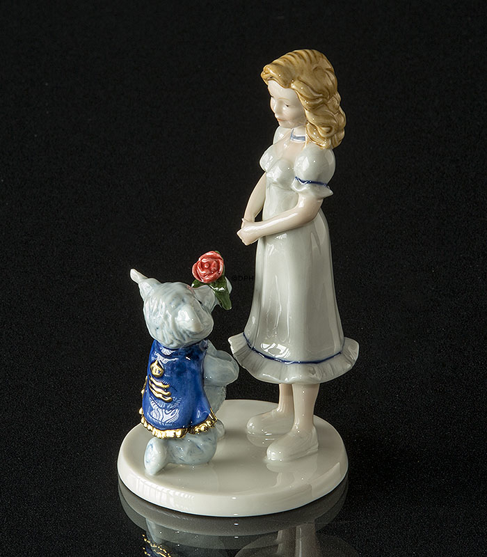 Steiff Teddybär gibt Rose zu Mädchen, Royal Copenhagen Figur