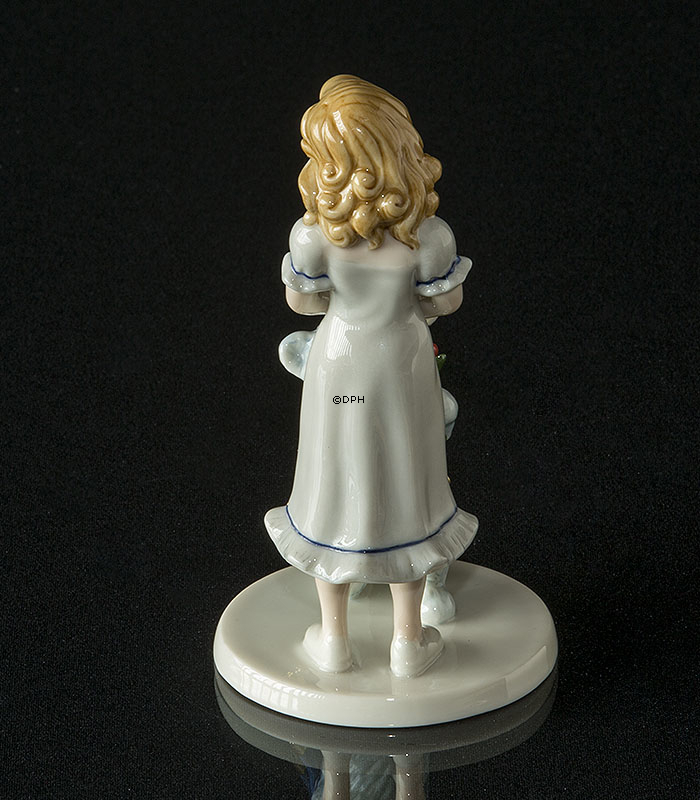 Steiff Teddybär gibt Rose zu Mädchen, Royal Copenhagen Figur