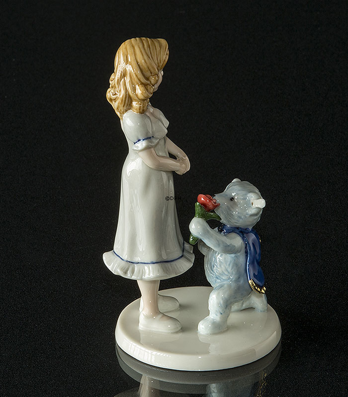 Steiff Teddybär gibt Rose zu Mädchen, Royal Copenhagen Figur