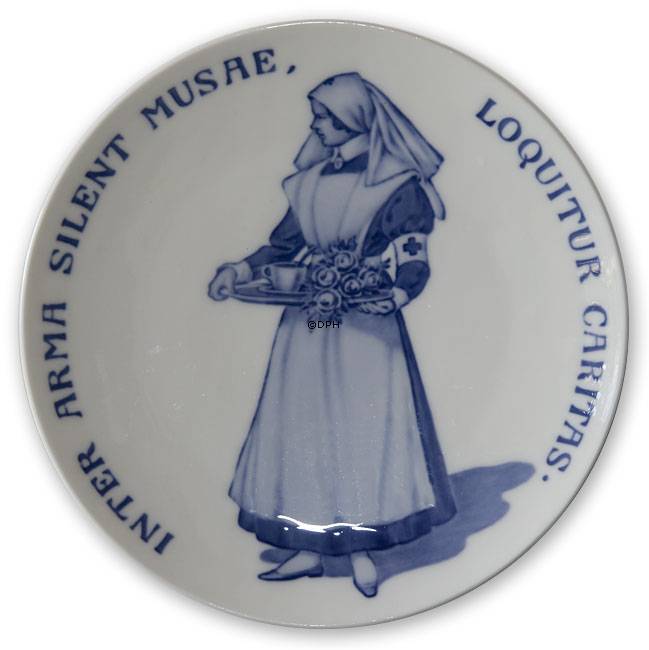 1917 Royal Copenhagen Gedenkteller, Teller des Roten Kreuzes, INTER ARMA SILENT MUSAE LOQUITUR CARITAS