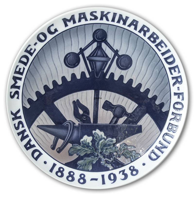 1938 Royal Copenhagen Gedenkteller, DANSK SMEDE- OG MASKIN-ARBEJDER-FORBUND 1888 - 1938