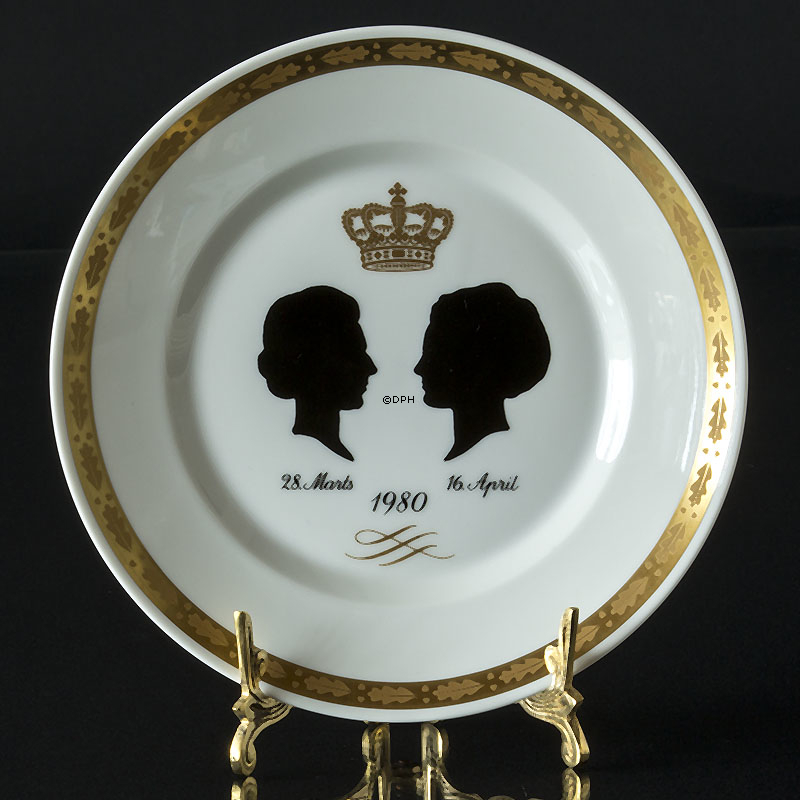 1980 Royal Copenhagen Teller, Silhouette der Königin Ingrid und Königin Margrethe