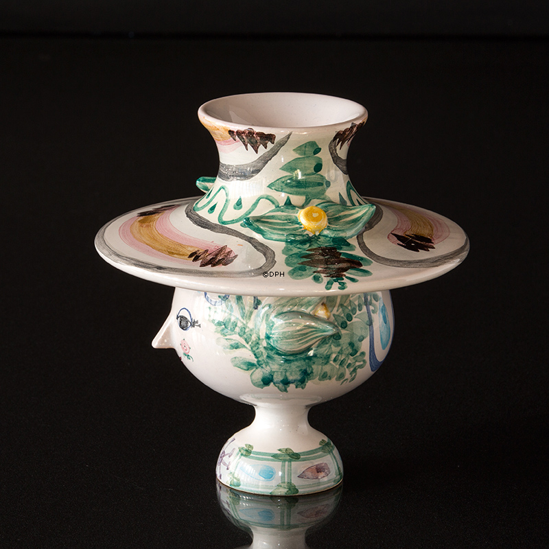 Wiinblad Vase mit Hut Nr. 11, handbemalt, blau / weiß oder mehrfarbig