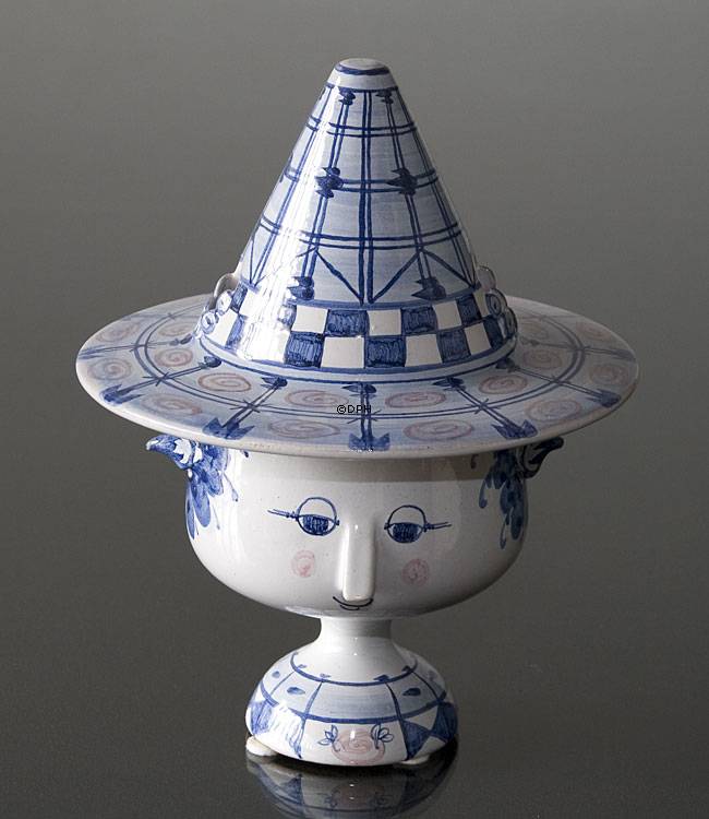 Wiinblad Vase mit Hut Nr. 13 handbemalt, blau / weiß oder mehrfarbig