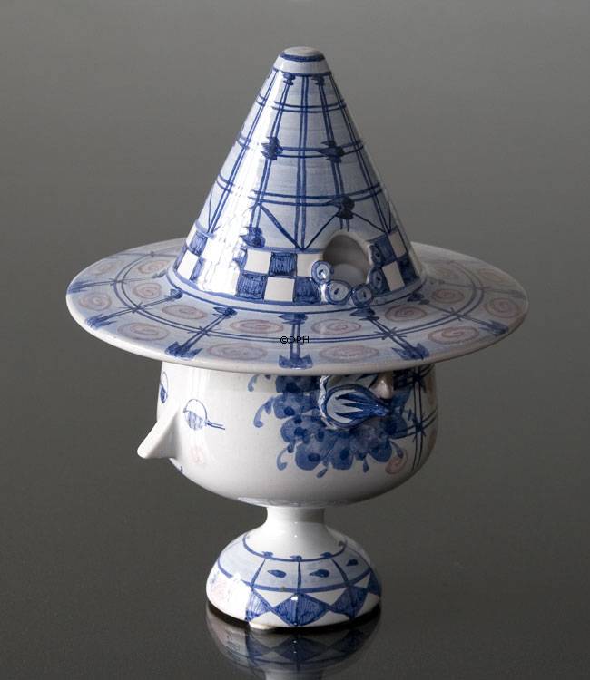 Wiinblad Vase mit Hut Nr. 13 handbemalt, blau / weiß oder mehrfarbig