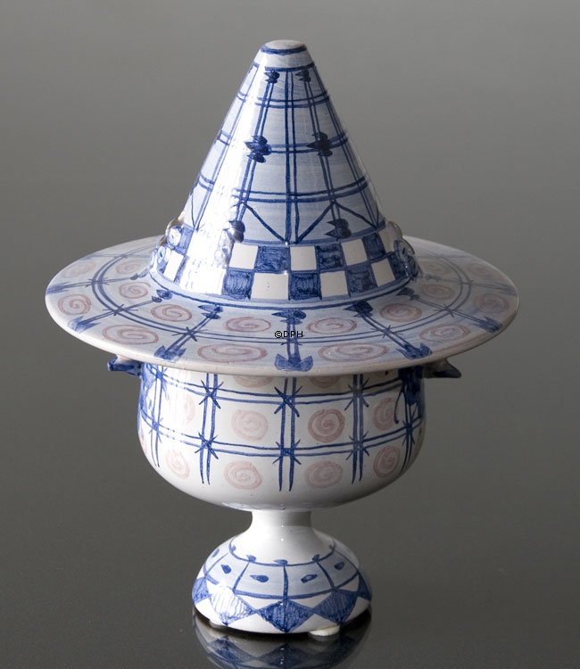 Wiinblad Vase mit Hut Nr. 13 handbemalt, blau / weiß oder mehrfarbig