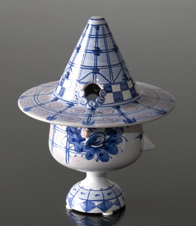 Wiinblad Vase mit Hut Nr. 13 handbemalt, blau / weiß oder mehrfarbig