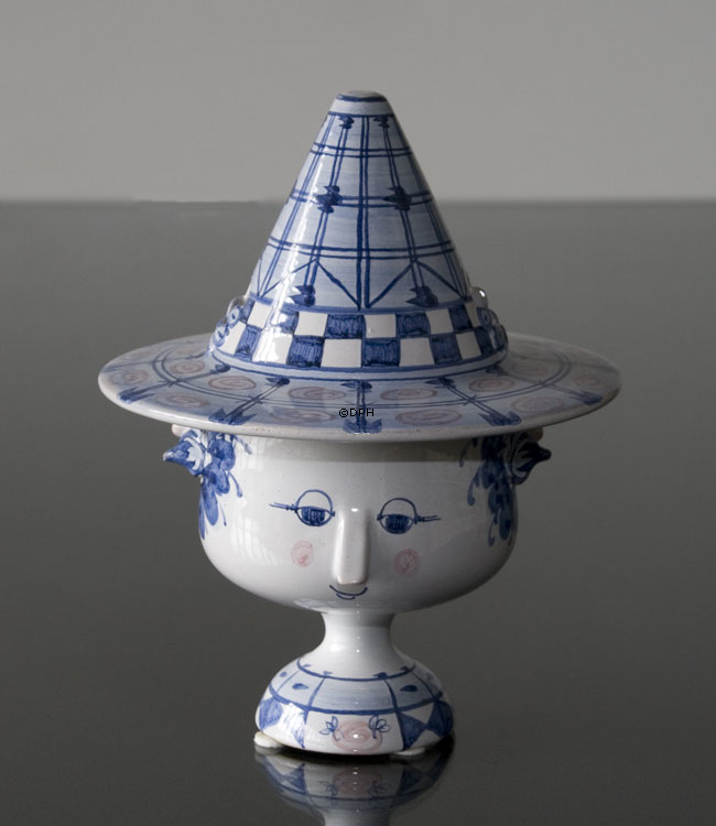 Wiinblad Vase mit Hut Nr. 13 handbemalt, blau / weiß oder mehrfarbig