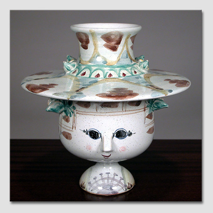 Wiinblad Vase mit Hut Nr. 13 handbemalt, blau / weiß oder mehrfarbig