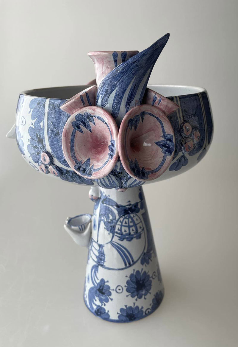 Wiinblad Eva Ständer nr. 14, Blumentopf, handbemalt, Blau / Weiß oder mehrfarbig