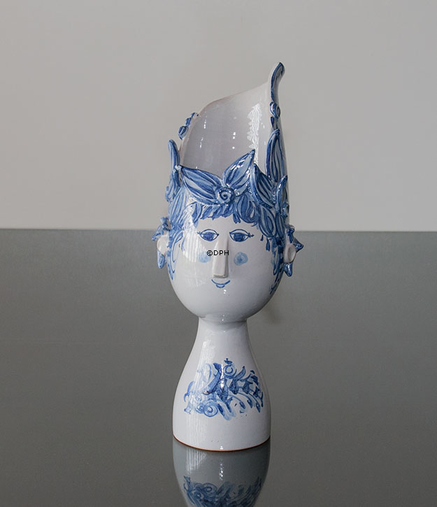 Wiinblad Titania Vase nr. 20, handbemalt, blau / weiße Dekoration