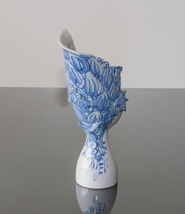 Wiinblad Titania Vase nr. 20, handbemalt, blau / weiße Dekoration