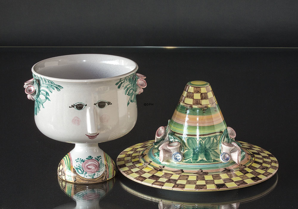 Wiinblad Vase mit Hut handbemalt, mehrfarbig