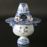 Wiinblad Vase mit Hut Nr. 52 handbemalt, blau / weiß