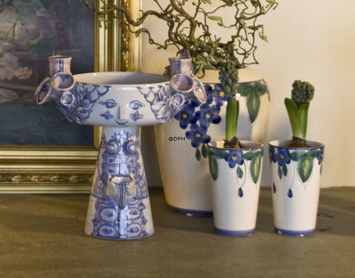 Wiinblad Eva Schale Nr. 53, handbemalter Übertopf, blau/weiß/rosa