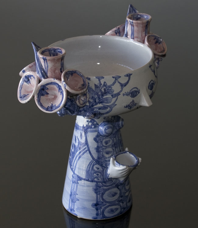 Wiinblad Eva Schale Nr. 53, handbemalter Übertopf, blau/weiß/rosa