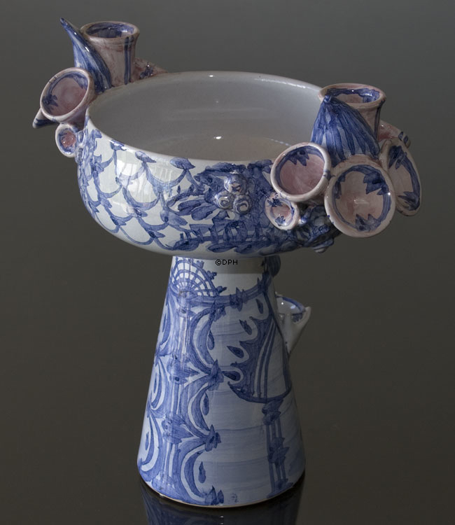 Wiinblad Eva Schale Nr. 53, handbemalter Übertopf, blau/weiß/rosa