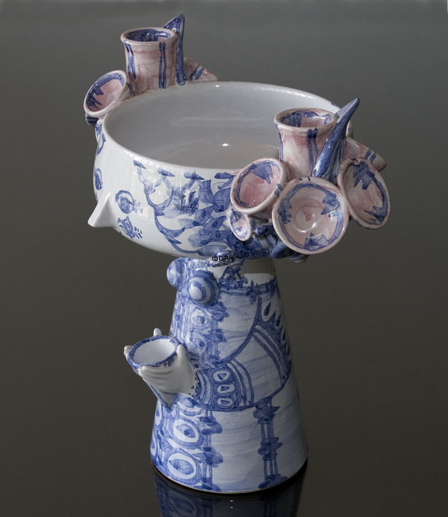 Wiinblad Eva Schale Nr. 53, handbemalter Übertopf, blau/weiß/rosa