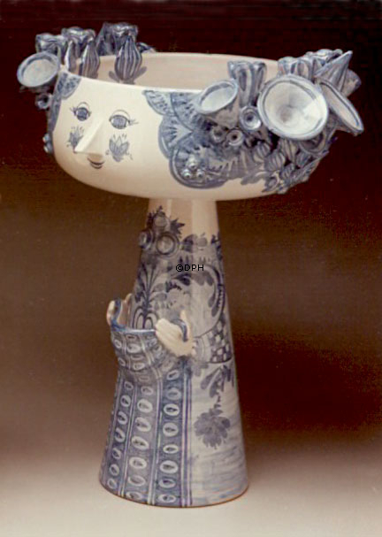 Wiinblad Gigantischer Eva Ständer nr. 54, Blumentopf, handbemalt, Blau / Weiß oder mehrfarbig