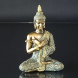 Buddha sitzend mit
verschränkten Armen in Kontemplation, Goldfarbe Polyresin