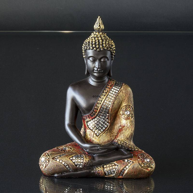 Buddha sitzend Meditation Dhyana Mudra, Schwarz und Goldfarbe Polyresin