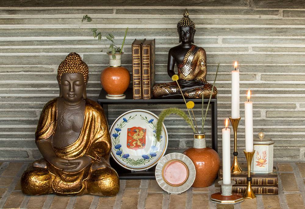 Buddha sitzend Meditation Dhyana Mudra, Schwarz und Goldfarbe Polyresin