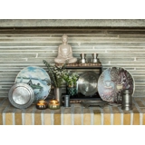 Buddha sitzend Meditation Dhyana Mudra, Beige Polyresin