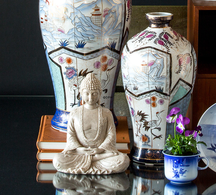 Buddha sitzend Meditation Dhyana Mudra, Beige Polyresin